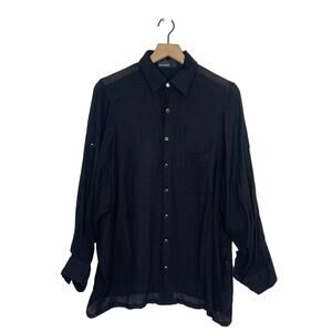 Paolo Petrone Button Down Shirt Womens Size IT 44 Black Roll Tab Sleeve Career